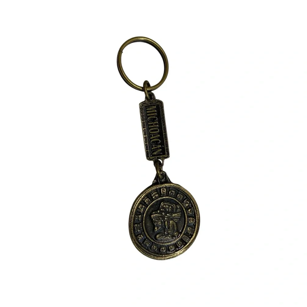 Aztec Mayan Native Brass Keychain Llavero Western Rodeo Cowboy Vaquero Southwest